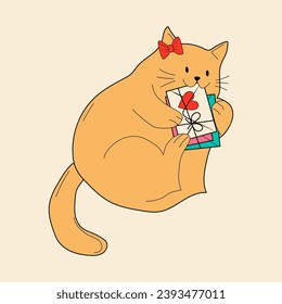 Cute cat with valentines decorations. Vector illustration.