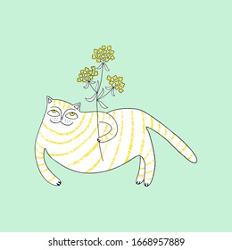 Cute cat with valerian flower