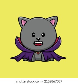 Cute Cat Vampire Cartoon Vector Icon Illustration. Animal Halloween Icon Concept Isolated Premium Vector.