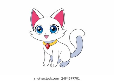 A Cute cat vector art in white background illustration.