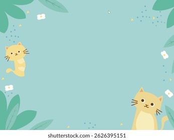 Fondo lindo del Vector del gato en el fondo cian del bosque