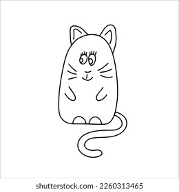 Cute cat. Vector black and white hand-drawn doodles. Template, design, clipart, logo, sketch, icon, coloring book.