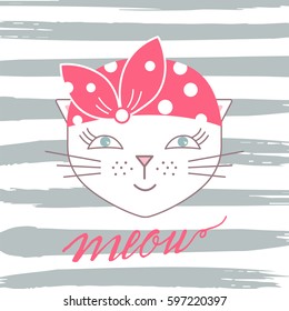 Cute cat vector.  Can be used for school books and drawing poster, T-shirt Print and cartoon character.