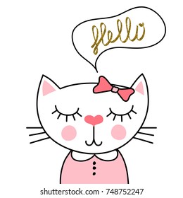 Cute cat vector. Can be used for school books and drawing poster; T-shirt Print and cartoon character.