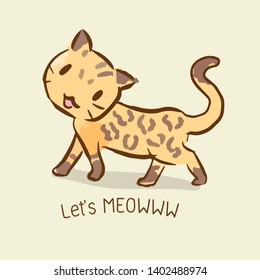 cute cat vector cartoon kawaii, relax  water color style, Bengal cat walking concept