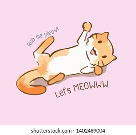 cute cat vector cartoon kawaii, relax  water color style, lay down want petting concept