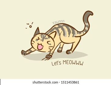 cute cat vector cartoon kawaii water color style pet relax yawning