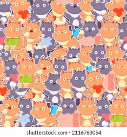 Cute cat vector cartoon seamless pattern.