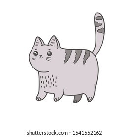 Cute cat. Vector color freehand illustration in doodle style.