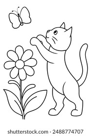Nette Katze Vektorgrafik Farbseite für Kinder - druckbar und spaßig