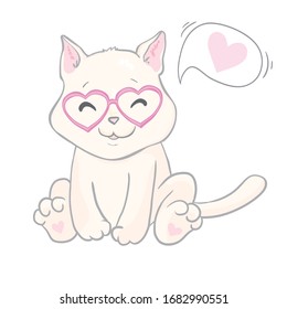 Cute cat vector design. Children illustration for School books and more. Animal print.