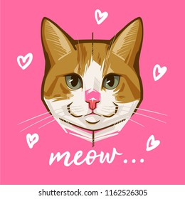 Cute cat vector design. Meow slogan. Animal print. 