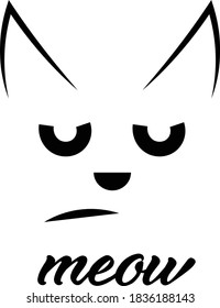 Cute Cat Vector Design with Meow text Design, Kitten face vector background for print or use as poster, card, flyer or T Shirt