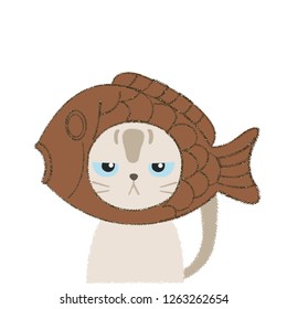 Cute cat vector design. sweet animal illustration. Vector hand drawn cute cat's, Isolated illustration with lettering on white background