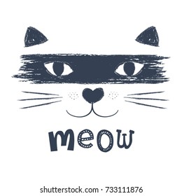 Cute cat vector design.Animal illustration.Meow slogan.