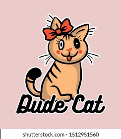 Cute cat vector design.Children illustration for School books and more.Meow slogan. Animal print. 
