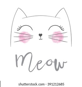 Cute cat vector design.Children illustration for School books and more.Meow slogan. Animal print.
