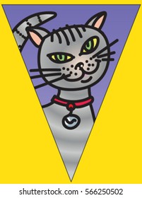 Cute cat vector drawing for children, such as flag