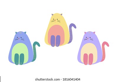 
Cute cat vector drawing on a white background. Abstract illustration of a colored cat. Lovely pet. Illustration for printing on fabric clothes and a postcard.