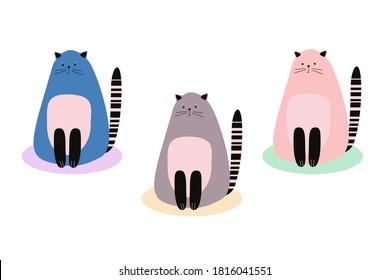 
Cute cat vector drawing on a white background. Abstract illustration of a colored cat. Lovely pet. Illustration for printing on fabric clothes and a postcard.