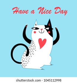 Cute cat vector, Cute cat festive greeting card, Covers design, Child illustration for school books and much more. Individual objects, Romantic drawing for drawing hands, seal of a cat