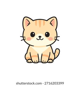 Una linda Ilustración vectorial de gato con ojos grandes, expresión juguetona y características suaves. Estilo amigable y encantador, perfecto para libros infantiles, pegatinas, tarjetas de felicitación, gráficos de redes sociales, App y otros proyectos digitales o impresos.