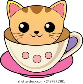 Cute Cat Vector Illustration - Cartoon Clipart and Line Art Design