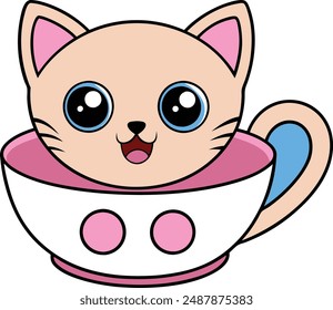 Cute Cat Vector Illustration - Cartoon Clipart and Line Art Design