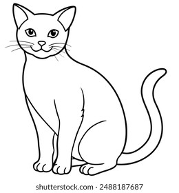 Cute Cat Vector Illustration - Cartoon Line Art Clipart Design