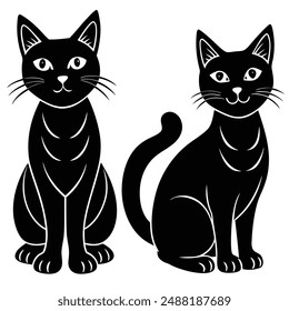 Cute Cat Vector Illustration - Cartoon Line Art Clipart Design