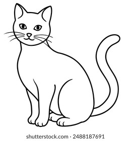 Cute Cat Vector Illustration - Cartoon Line Art Clipart Design