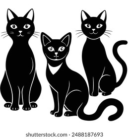 Cute Cat Vector Illustration - Cartoon Line Art Clipart Design