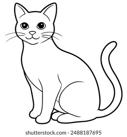 Cute Cat Vector Illustration - Cartoon Line Art Clipart Design