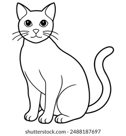 Cute Cat Vector Illustration - Cartoon Line Art Clipart Design