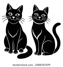 Cute Cat Vector Illustration - Cartoon Line Art Clipart Design