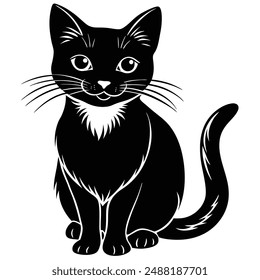 Cute Cat Vector Illustration - Cartoon Line Art Clipart Design