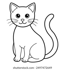 Cute Cat Vector Illustration - Cartoon, Clipart, Line Art Design