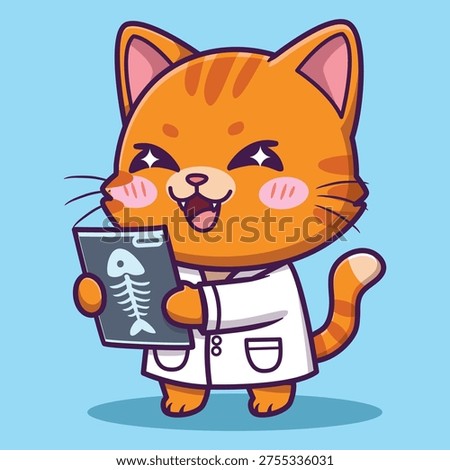 Cute Cat Vector Illustration Doctor with Fish X-Ray