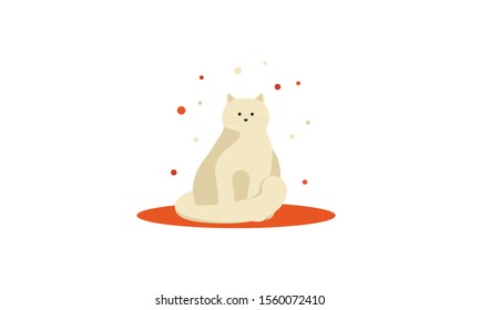 Cute cat vector illustration. Flat cartoonish overweight beige cat isolated on white. Domestic animals, pet. Isolated on white background.