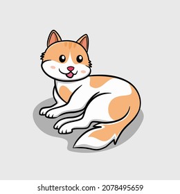 Cute cat vector illustration, cat lying in the floor, relaxing. happy cat cartoon.