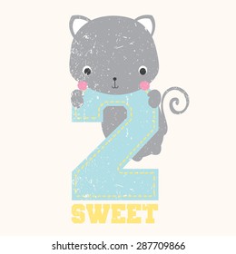Cute cat vector illustration of number print.For apparel or other uses,in vector.