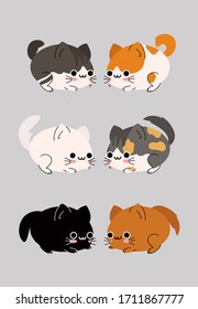 Cute Cat Vector Illustration On Isolated Grey Background.