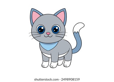 "Cute Cat Vector Illustration on White Background"