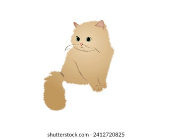  Cute cat vector illustration. Pretty cat with fluffy tail