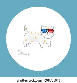 cute cat vector illustration, print design cat, children print on t-shirt . Happy cat with glasses