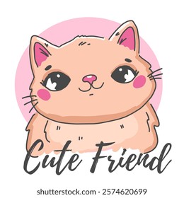 Cute Cat vector illustration. Sketch style adorable kitten with text for prints design for t shirts, apparel, cards