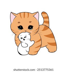 
Cute cat vector illustration, Smiling puppy sticker. Hand drawn vector. 
Anime style kitty. Cartoon animal. 
Cute Valentine card in kawaii style. Sketch style design for t-shirt.