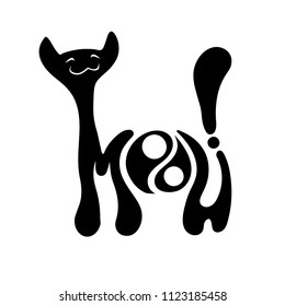 Cute cat vector illustration for T-shirt or other uses, EPS 10, isolated. Cat illustration,T-shirt Graphics,Black and white,cute cat graphic,vector cat pattern. Meow slogan.