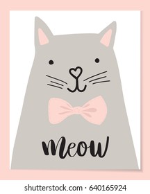 Cute Cat vector illustration. T-shirt Print design. Animal drawing,Children illustration for School books, notepad and more. Romantic hand drawing cat character