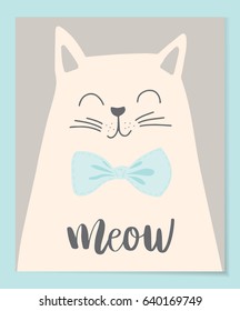 Cute Cat vector illustration. T-shirt Print design. Animal drawing,Children illustration for School books, notepad and more. Romantic hand drawing cat character
